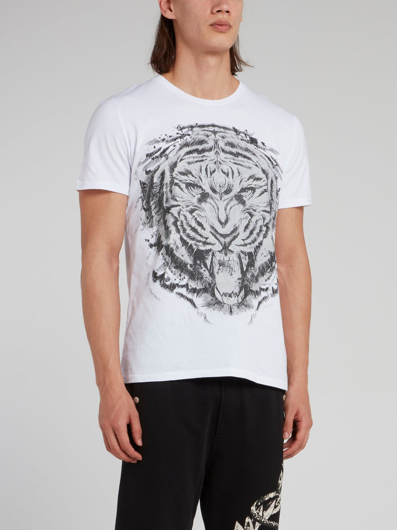 White Tiger Head Print T-Shirt