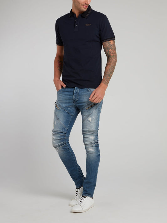 Blue Distressed Denim Trousers