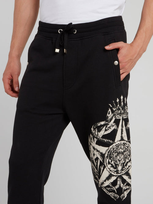 Black Printed Drawstring Trousers
