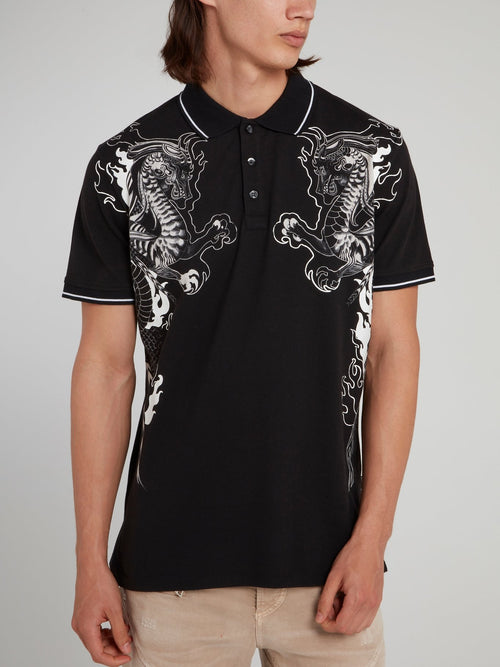 Черная рубашка поло с изображением дракона