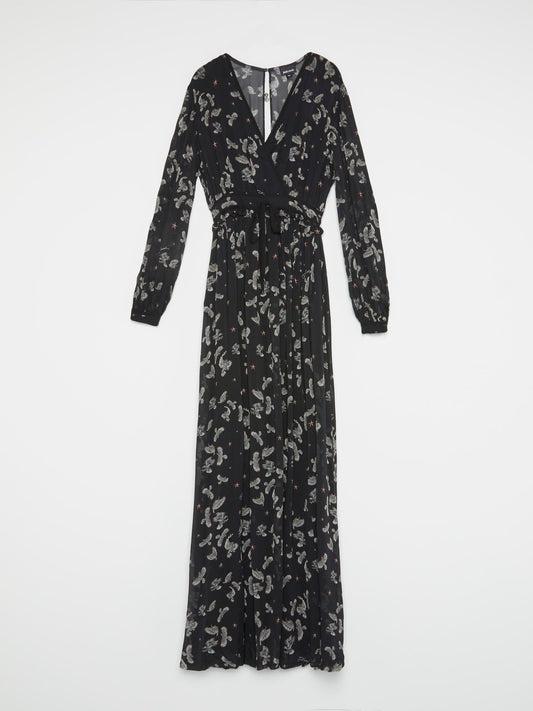 Black Eagle Print Pleated Dress