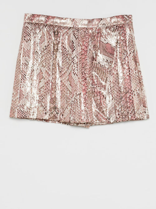 Розовая юбка-мини с эффектом змеиной кожи