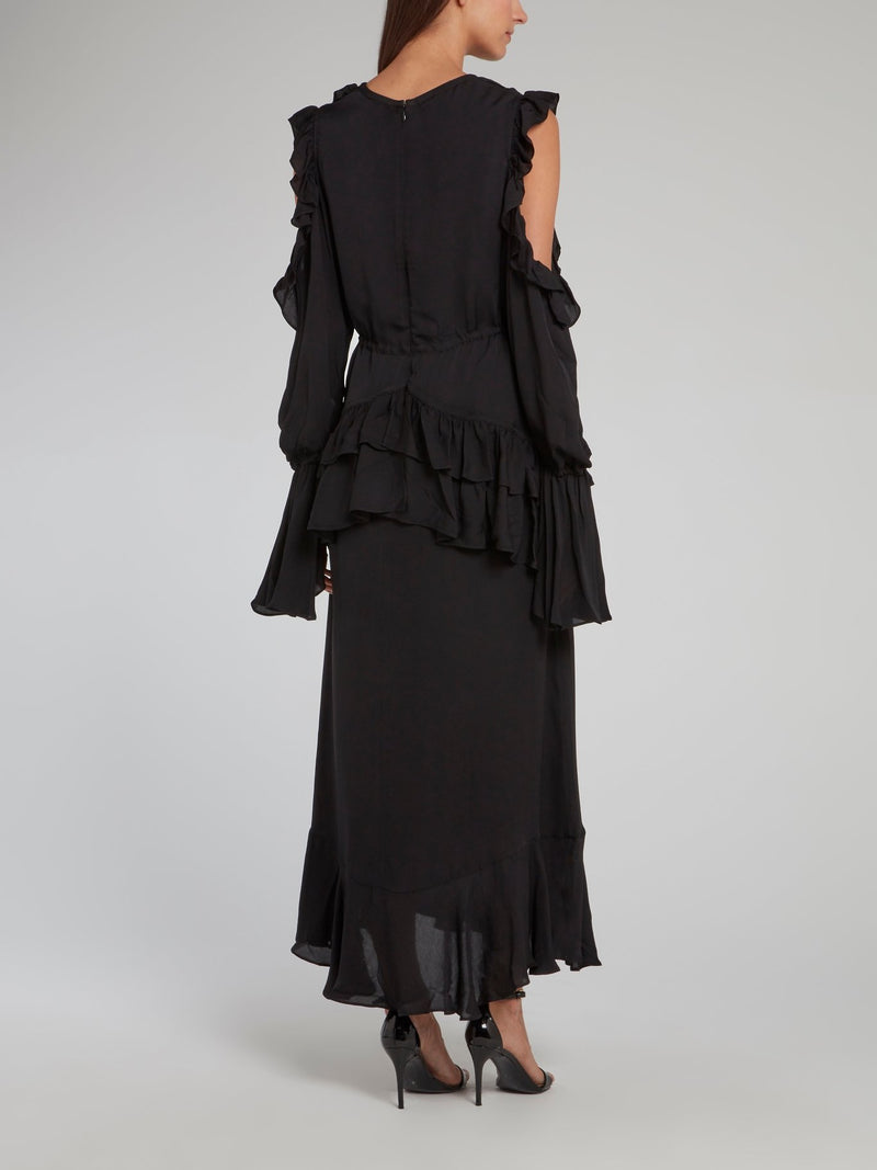 Sarah Black Ruffle Midi Dress