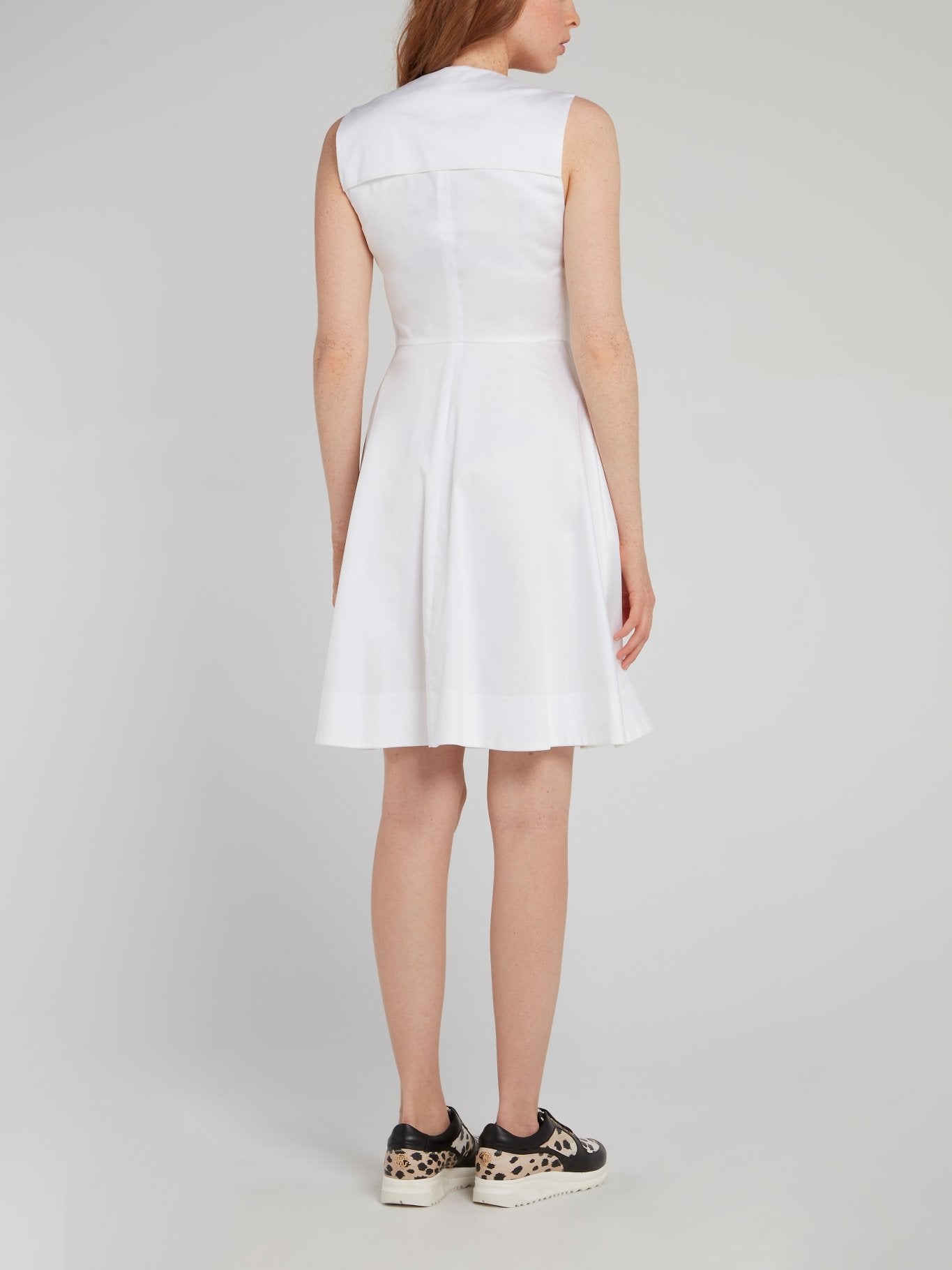 White Flared Button Up Dress