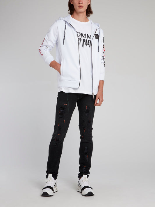 White Dollar Skull Sweat Jacket