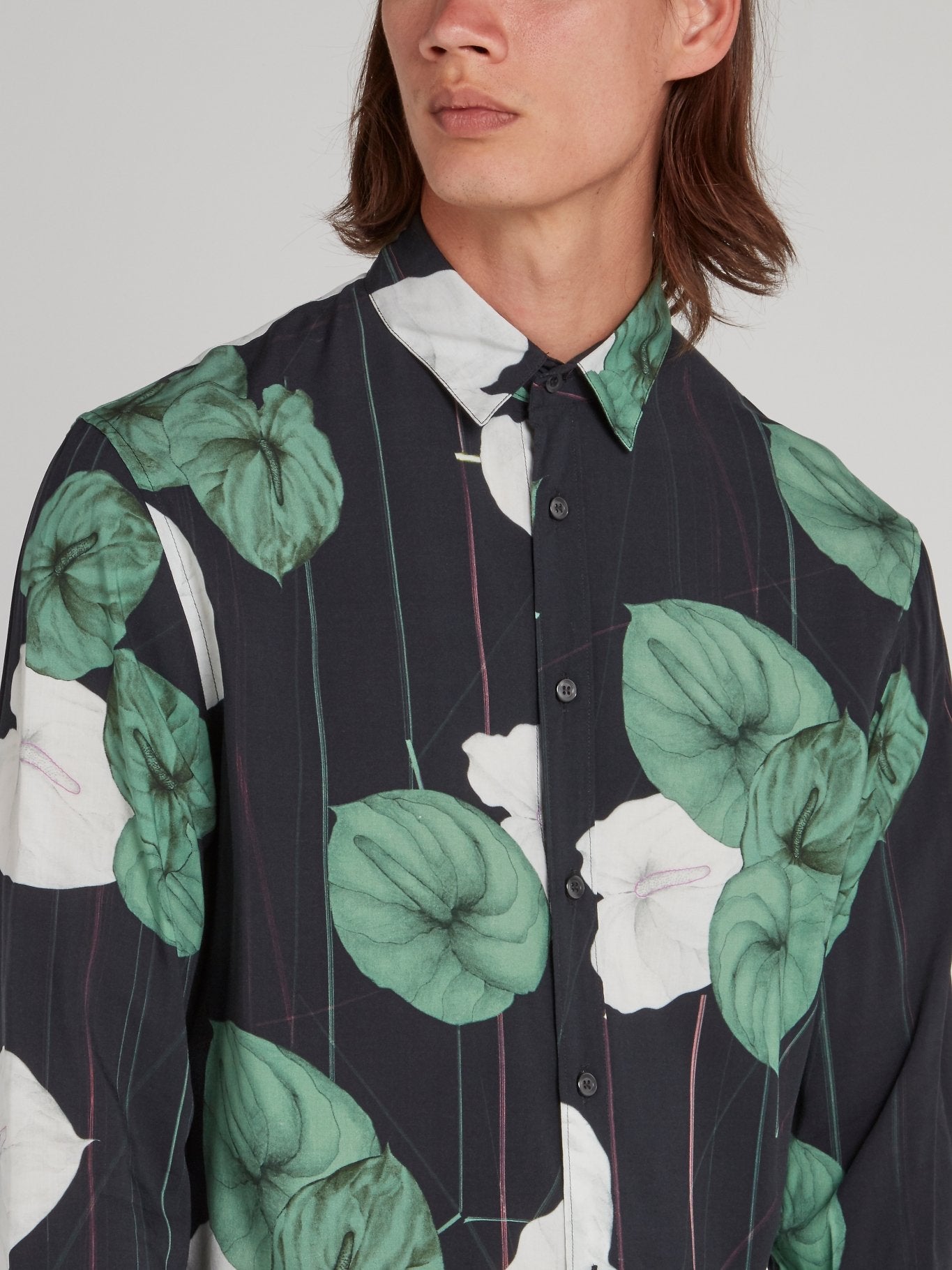Рубашка в тонкую полоску с длинными рукавами и цветочным принтом