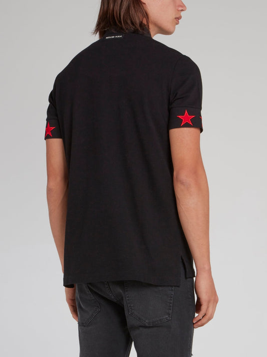 Black and Red Stars Skull Polo Shirt