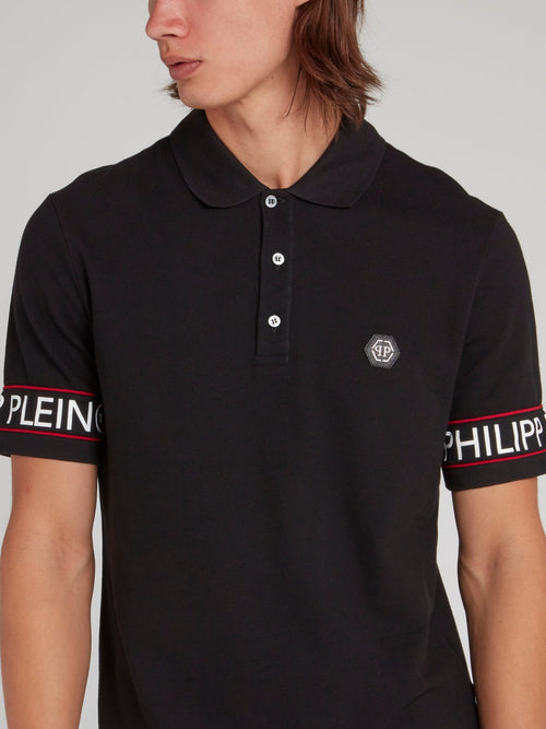 Черная рубашка поло с логотипом на манжетах