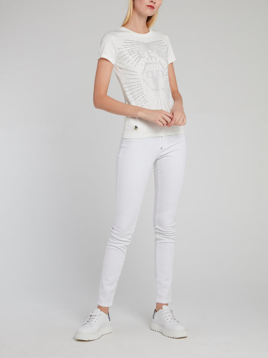 White Studded Monogram T-Shirt