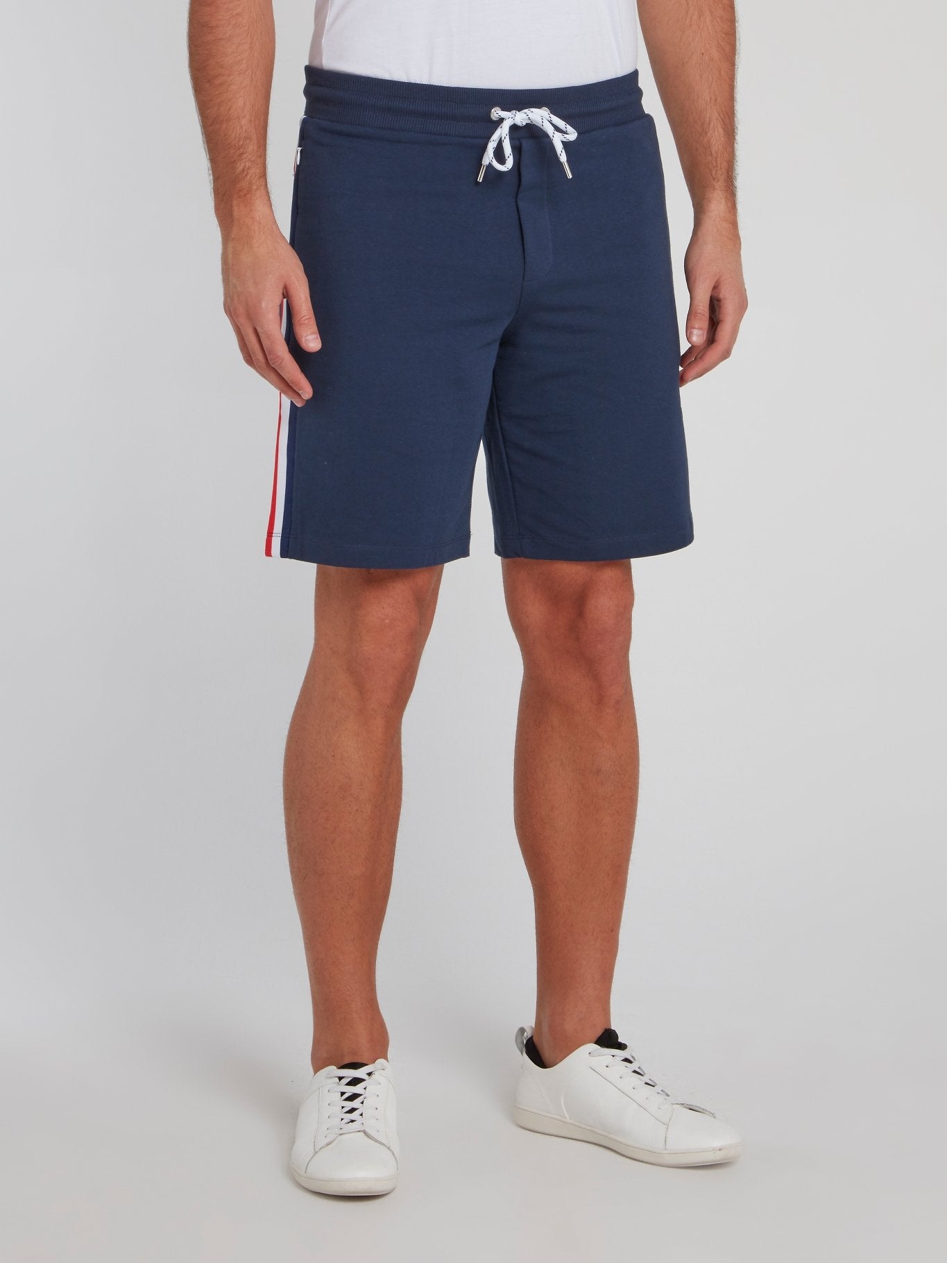 Navy Side Stripe Cotton Shorts