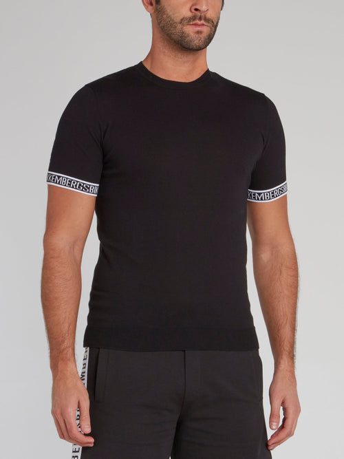Black Logo Tape Knitted T-Shirt