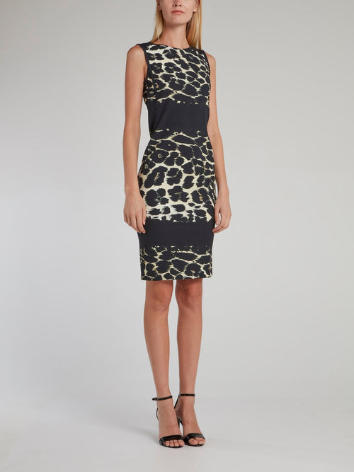 Черное платье футляр с леопардовым принтом