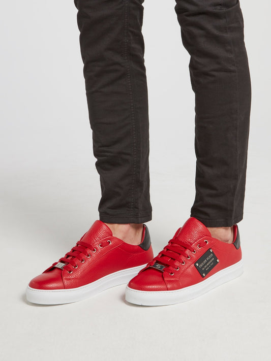 Красные низкие кожаные кроссовки
