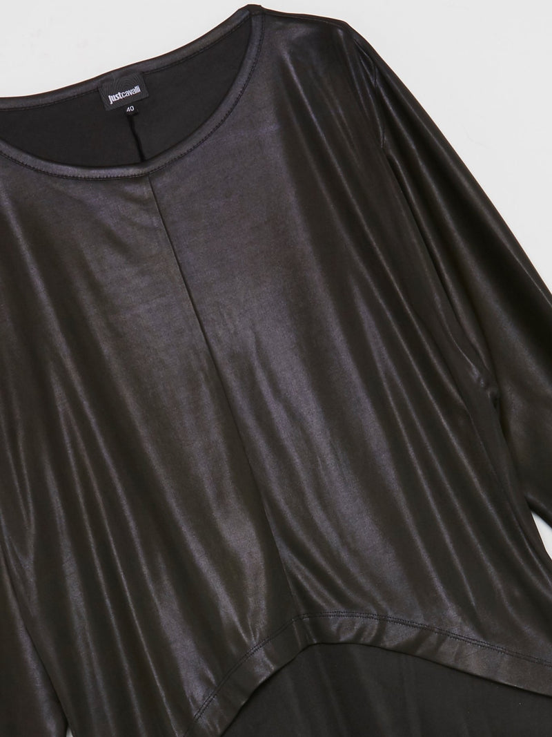 Черная ассиметричная блузка из кожи