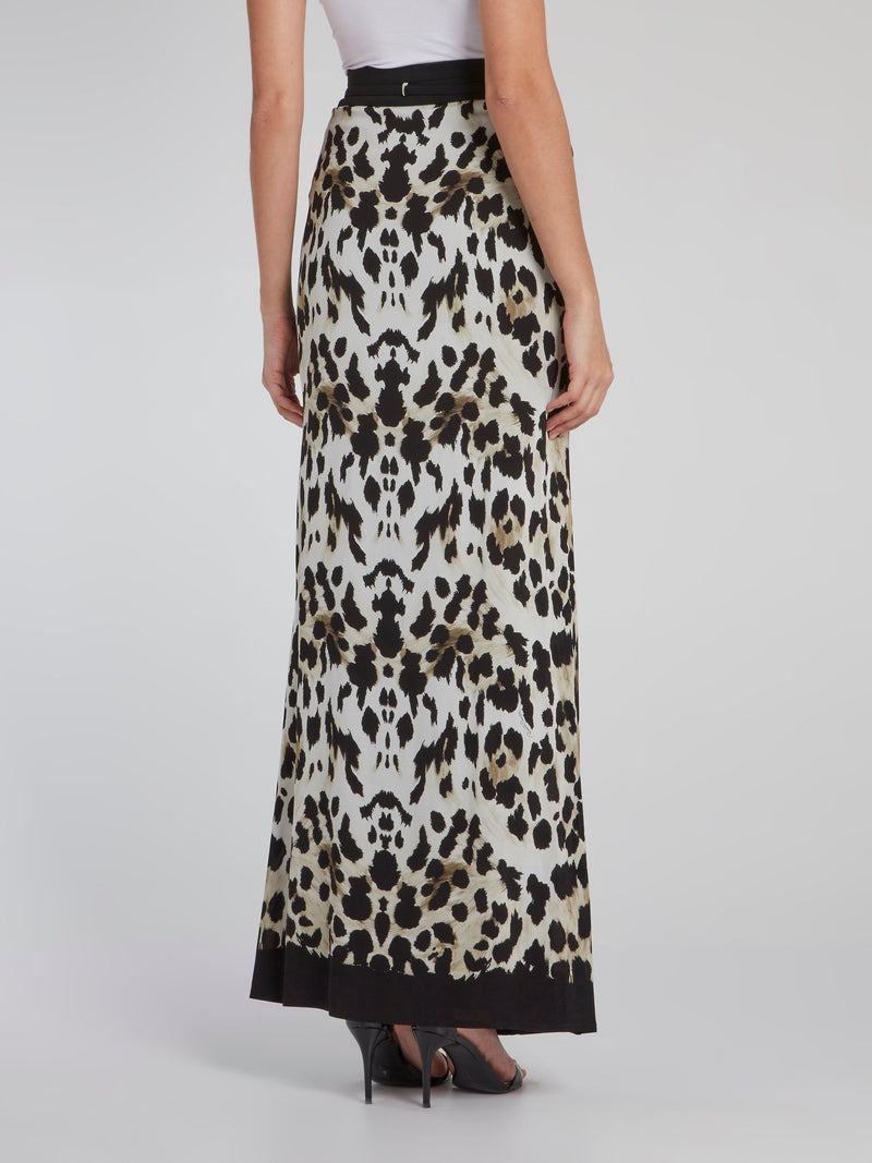 Присборенная юбка-макси с леопардовым принтом