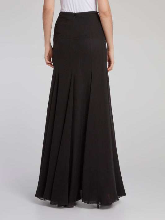 Black Flared Maxi Skirt