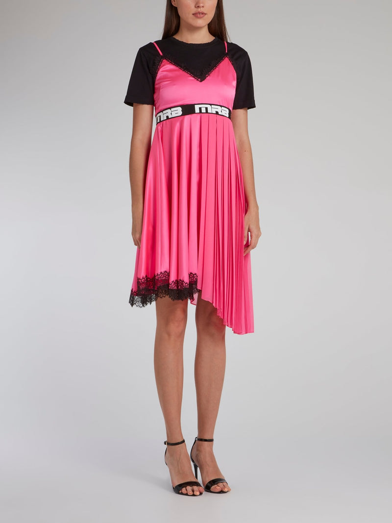 Розовое асимметричное платье-мини