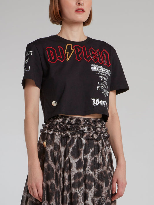 DJ Plein Black Studded Cropped Top