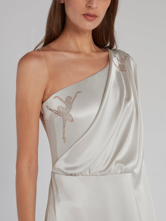 Embellished Draped Column Gown