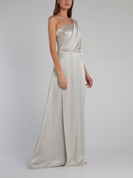 Embellished Draped Column Gown