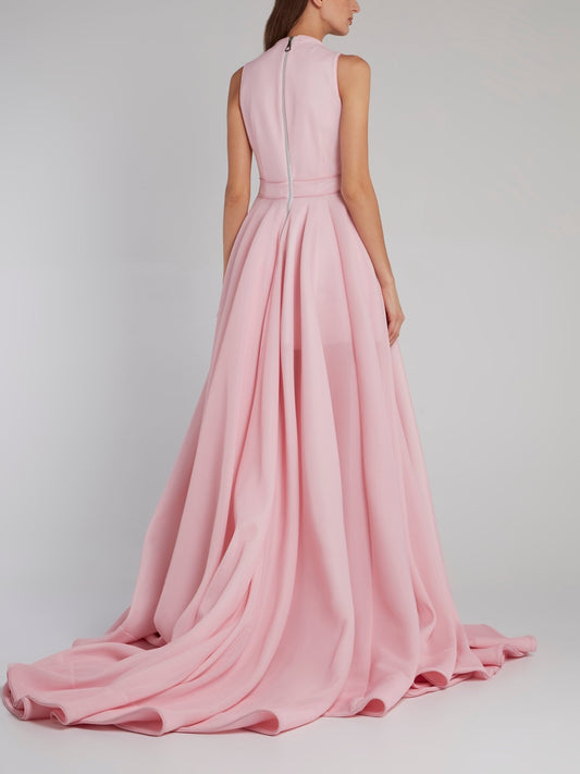 Розовое платье А-силуэта с бантом