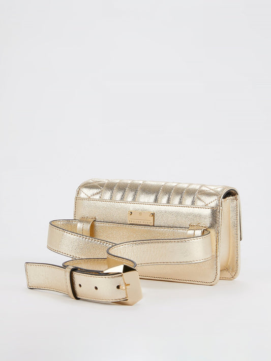 Gold Quilted Flap Belt Bag