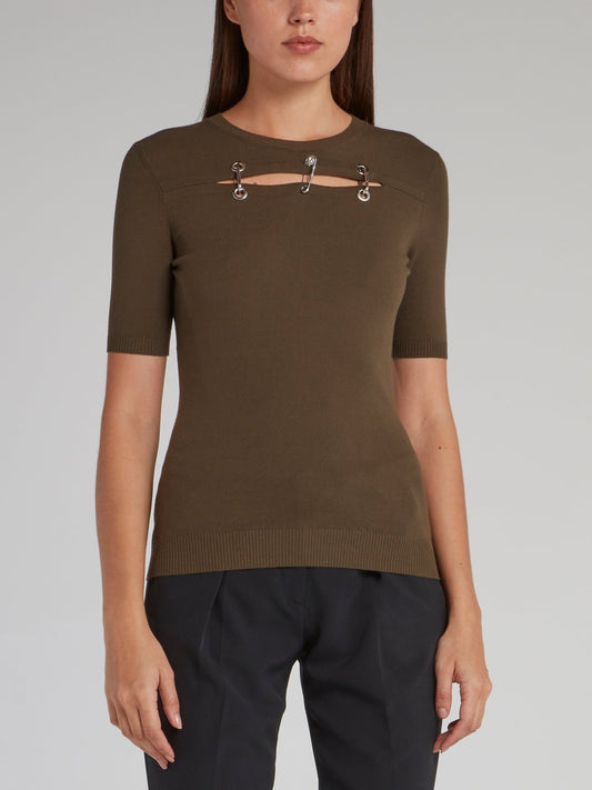 Brown Embellished Cut Out Top