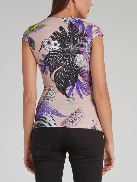 Tropical Print Cap Sleeve Top