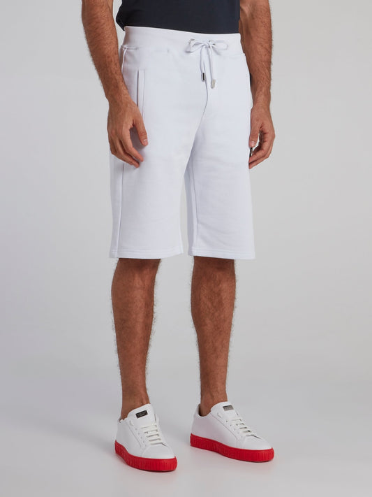 White Appliquéd Knee Length Shorts