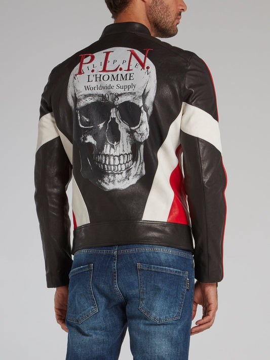 P.L.N. Skull Leather Biker Jacket