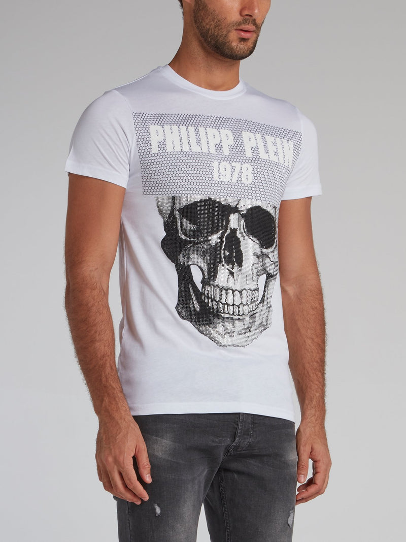 White Studded Skull Logo T-Shirt