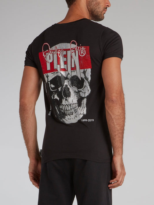 Black Rear Skull V-Neck T-Shirt