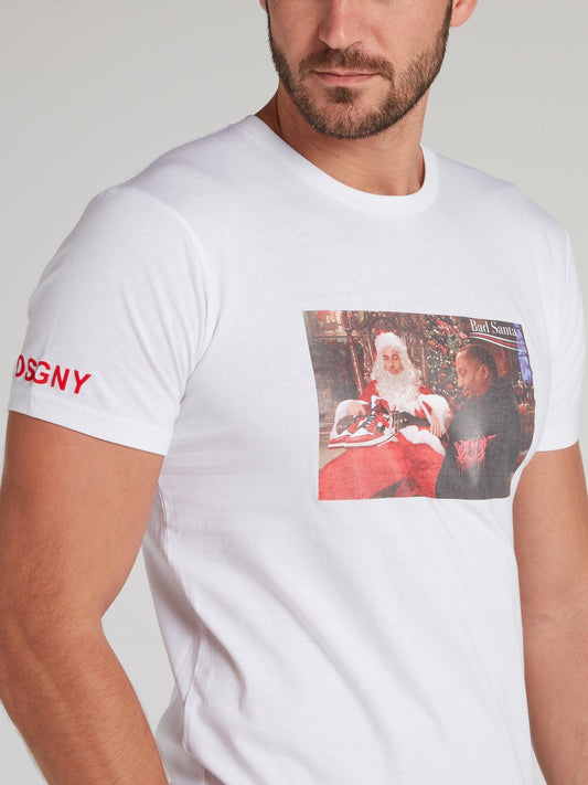 Bad Santa White Graphic Print T-Shirt
