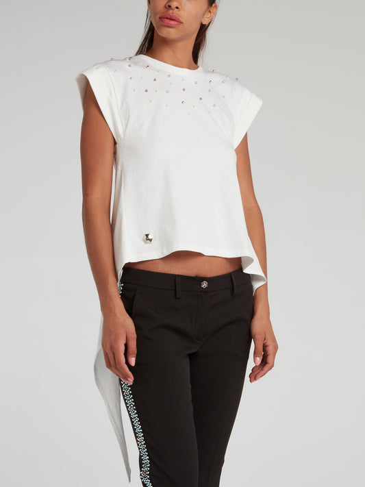 White Slit Back Pearl Embellished Top