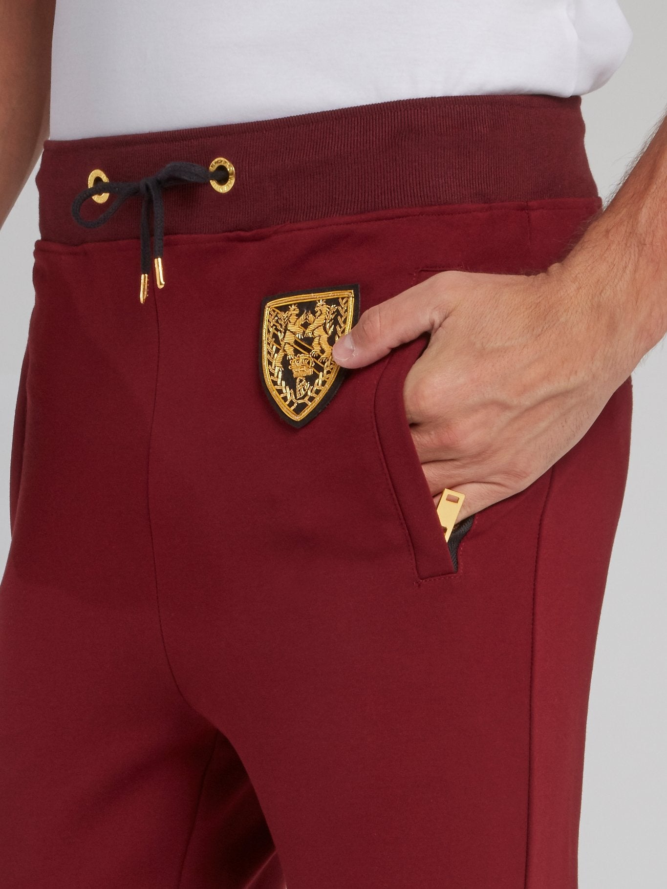 Shop Richard Valentine Burgundy Monogram Jogging Trousers Online
