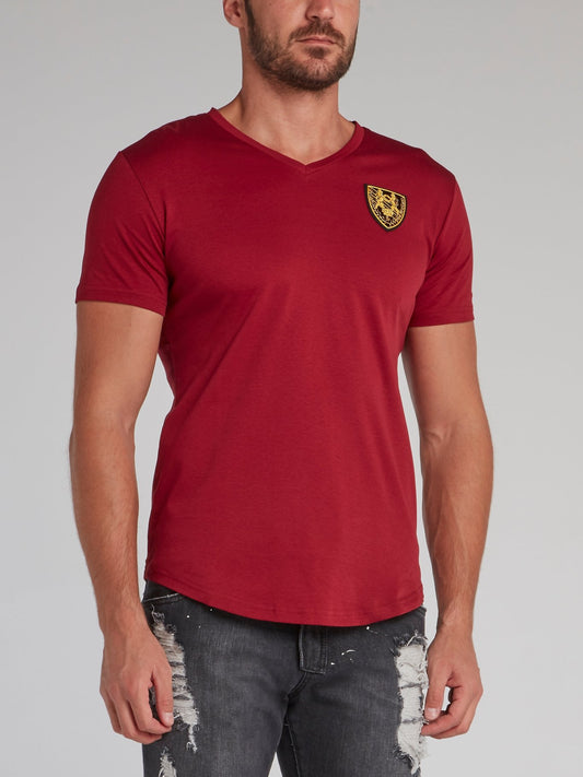 Cambridge Red Appliquéd V-Neck T-Shirt