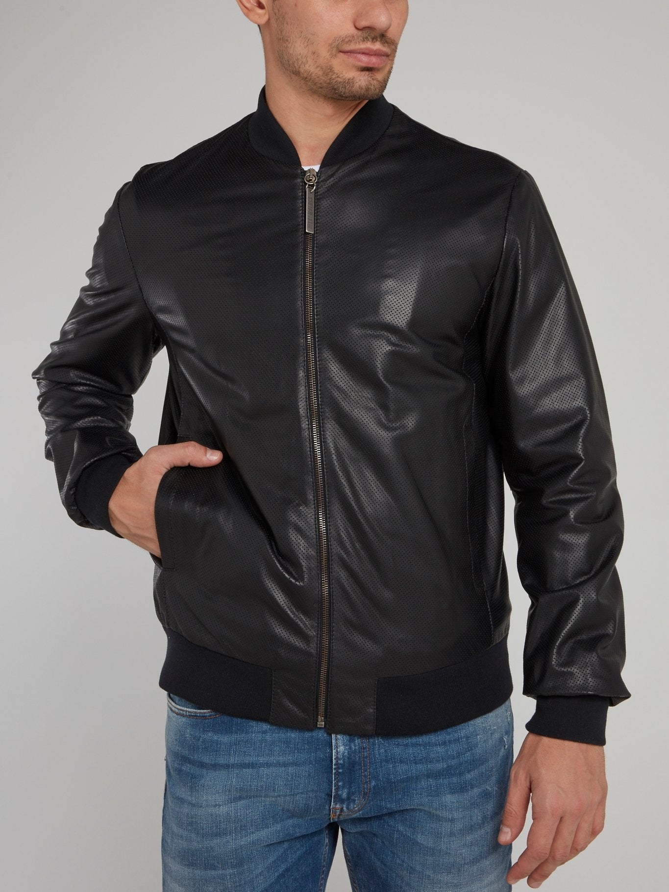 Perforated leather hotsell bomber jacket