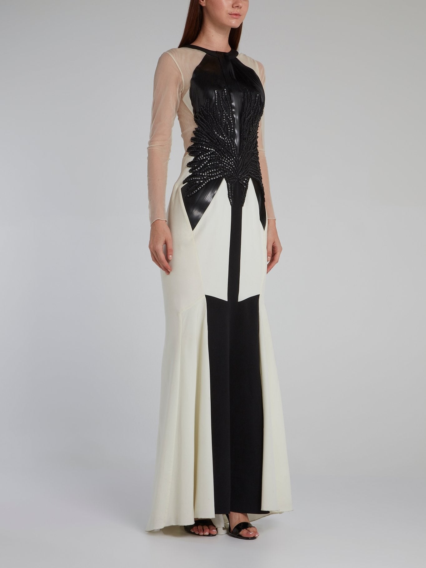 White Contrast Mesh Bodice Gown