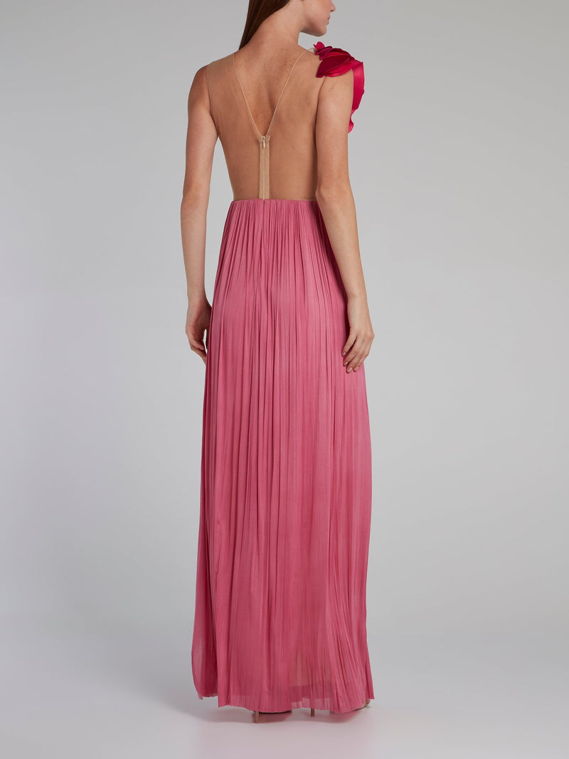 Pink Rose Detail Bustier Maxi Dress