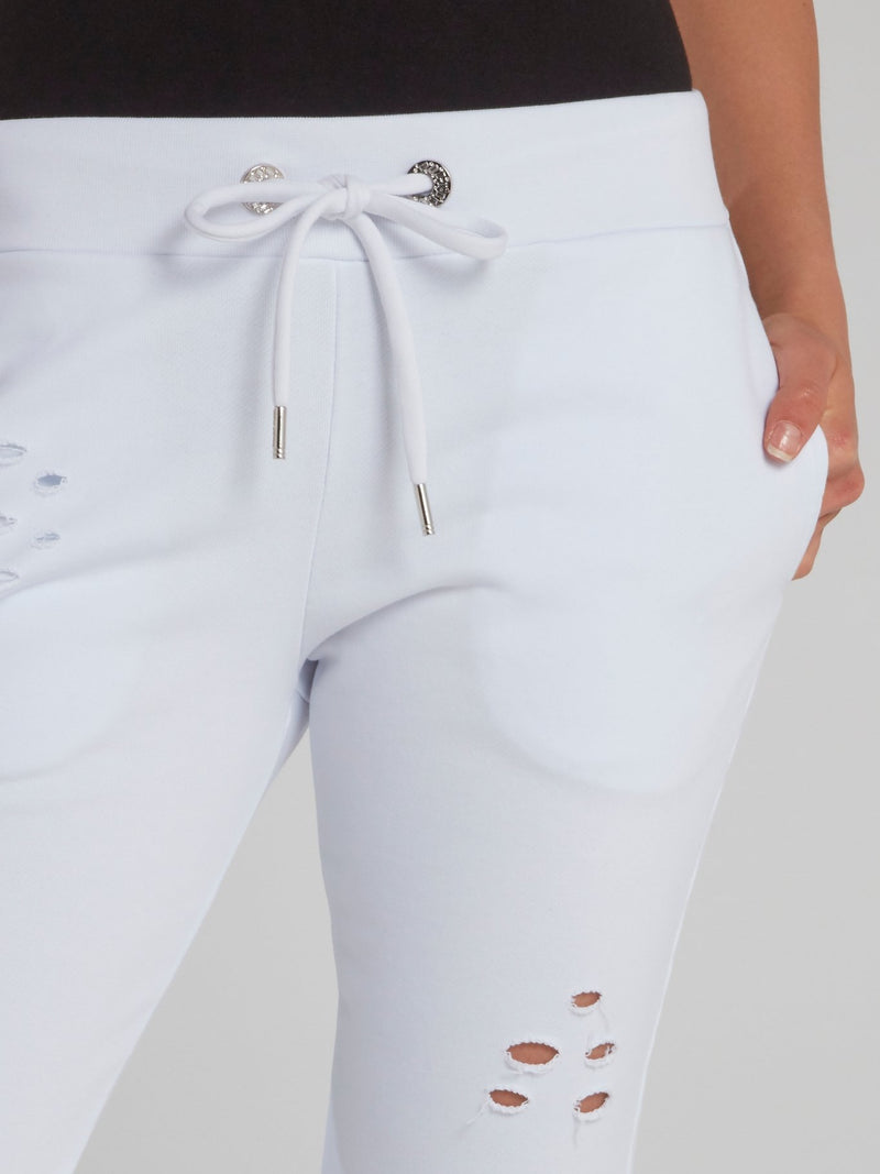 White Skull Distressed Jogging Trousers