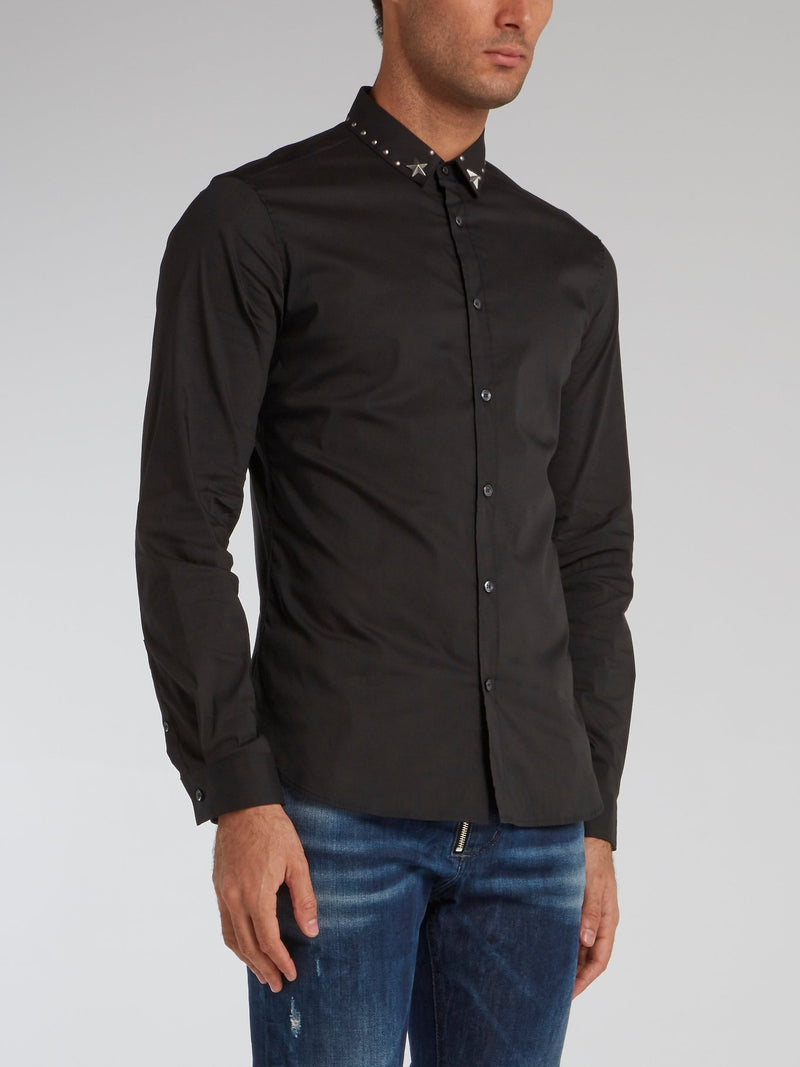 Black Studded Collar Shirt