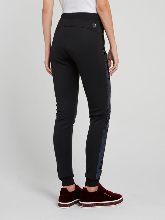 Black Sequin Detail Jogging Trousers