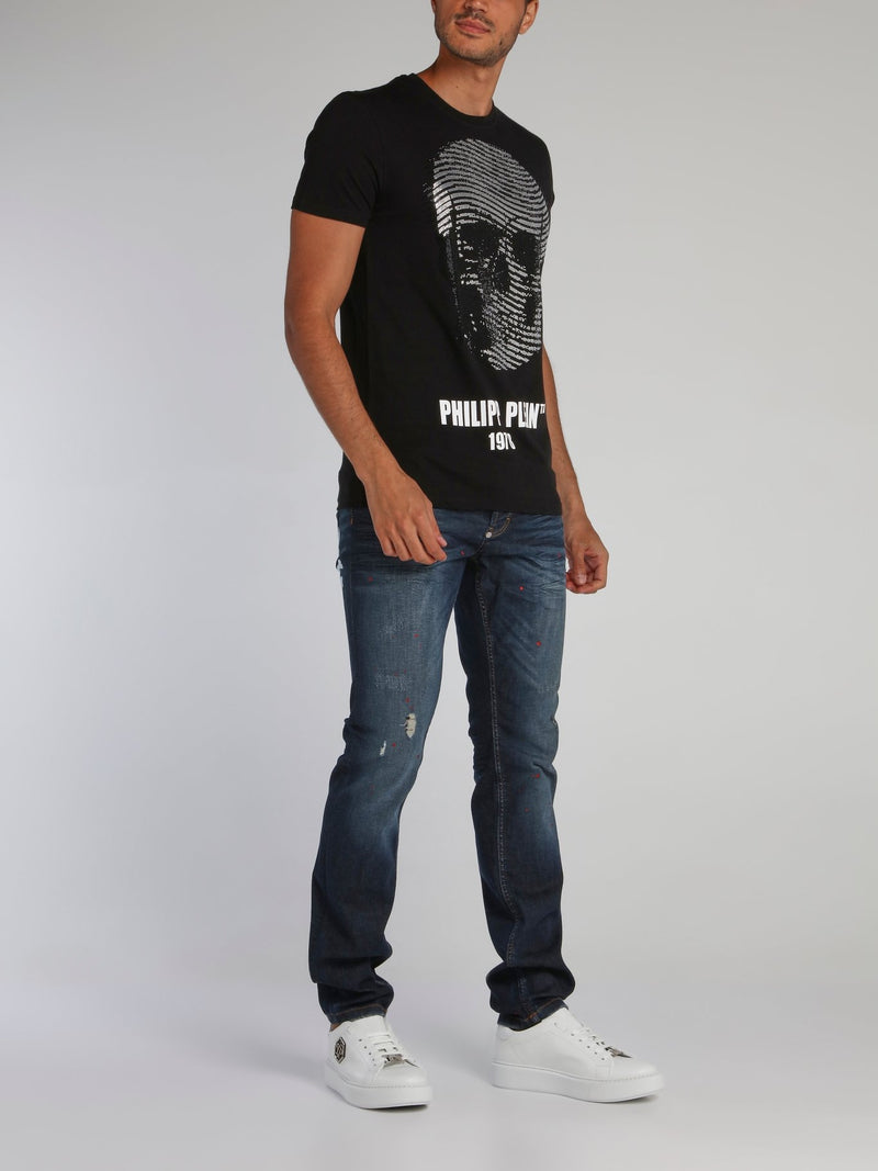 Black Embellished Skull T-Shirt