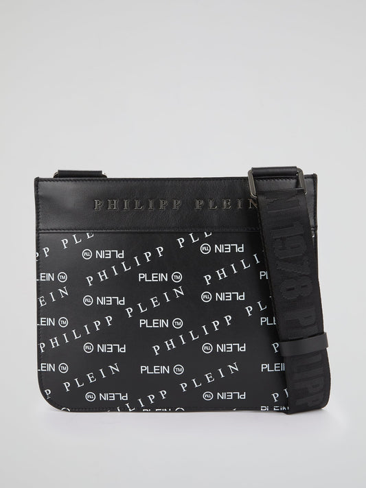 Black Monogram Print Crossbody Bag