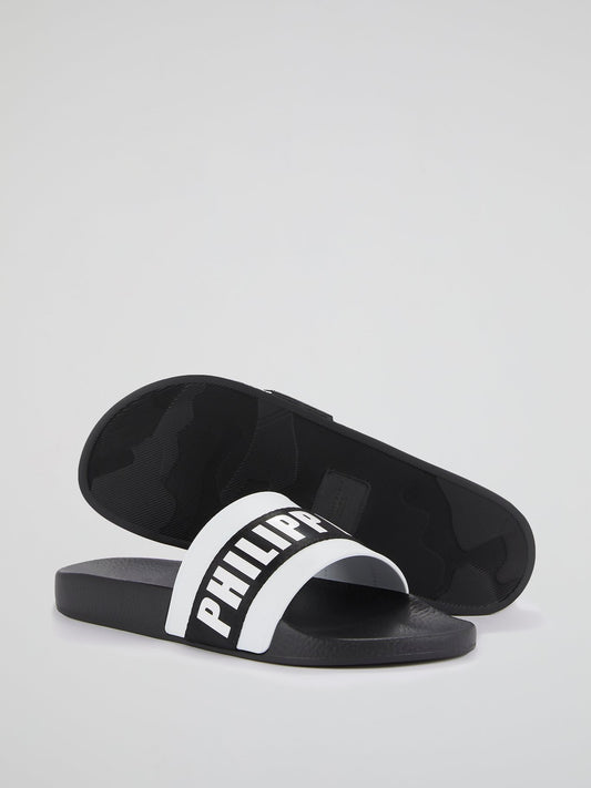 Black Contrast Logo Slide Sandals