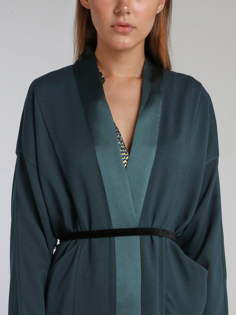 Viva Teal Crepe Long Coat