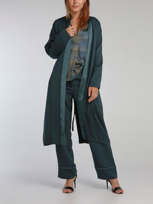 Viva Teal Crepe Long Coat