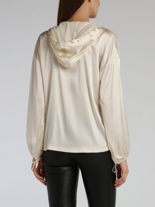 White Hooded Silk Top