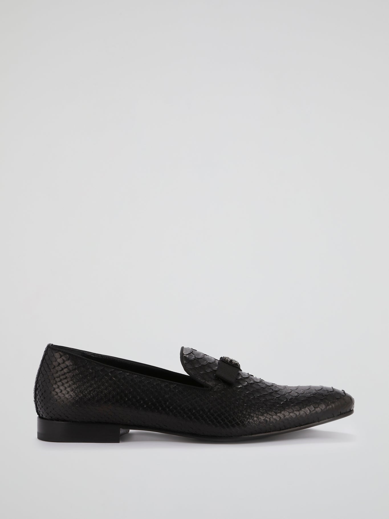 Black Reptilian Textured Loafers