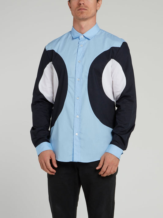 Blue Colour Block Long Sleeve Shirt